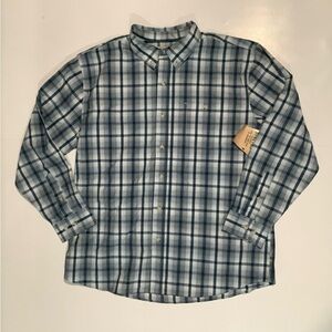 Blue Mountain Men's Casual Plaid Button-Down Shirt - Navy and White